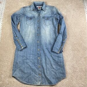 Stetson Womens Blue Denim Western Snap Front Shirt Dress Long Sleeve Size M